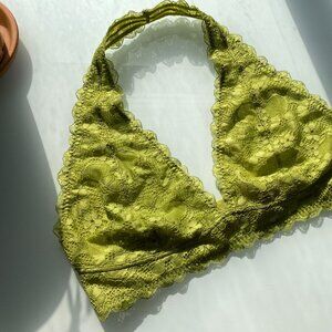 NWT! Free People Intimately Galloon Lace Halter Bralette Chartreuse Green XL